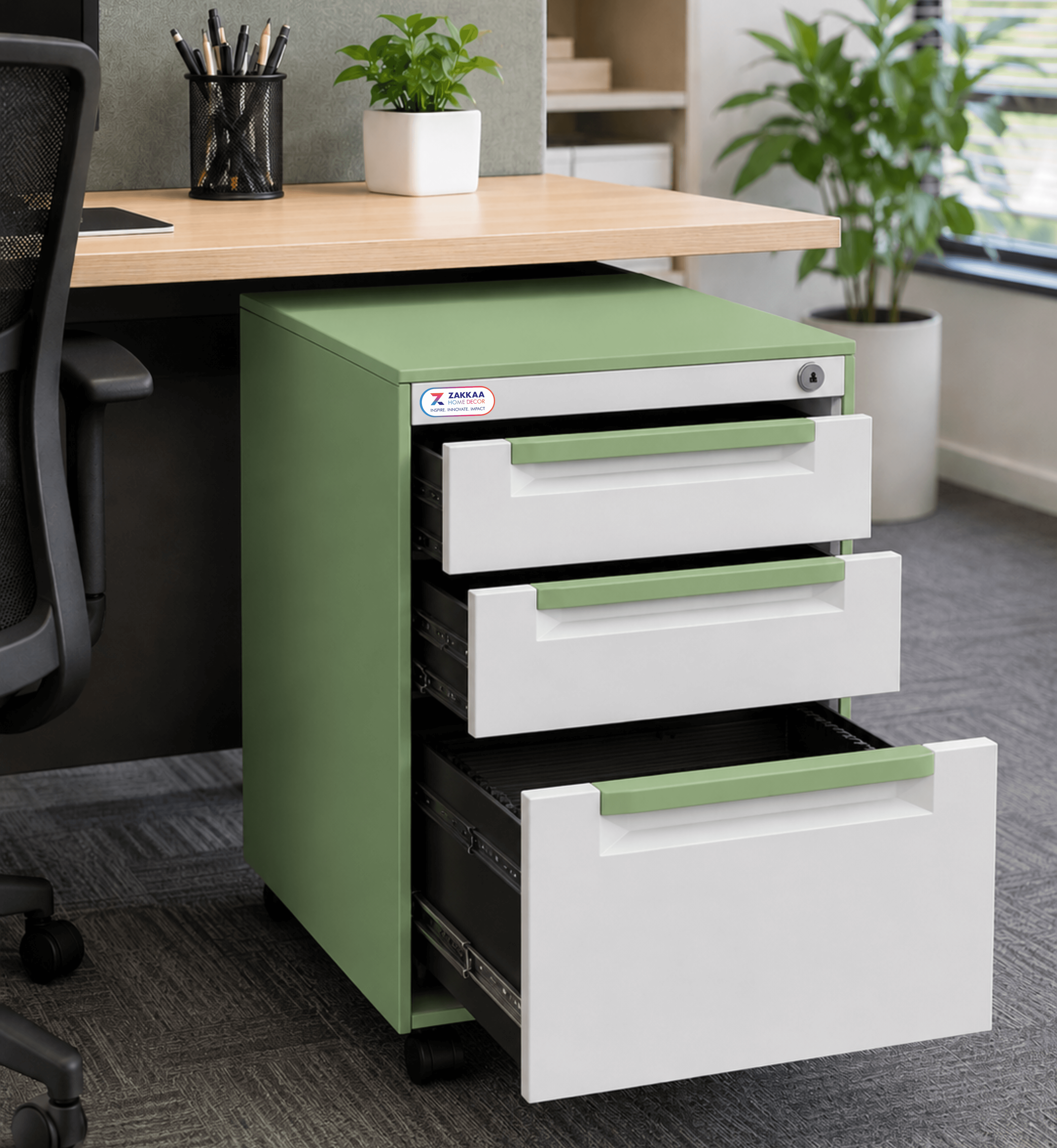 ZAKKAA Steel Mobile Pedestal Cabinet – 2 Drawer + 1 Filing Drawer Storage Unit  ZMS-14 hover